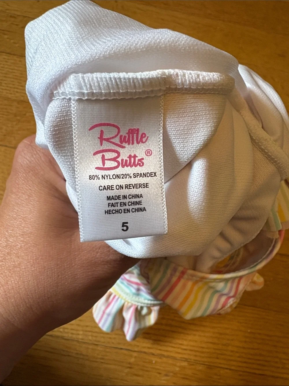 Ruffle Butts Size 5 Pastel Rainbow Stripe Ruffle One-Piece Swimsuit